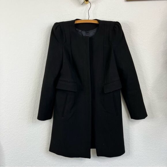 Zara Coat with Box Puff Sleeve Midi Jacket - Picture 2 of 12